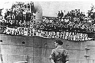 The British military refusing entry of Holocaust survivors into Israel.